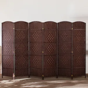 Divisorio pieghevole a 6 pannelli marrone scuro intrecciato per decorazione casa ufficio