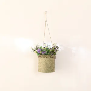 Handwoven hanging flower basket rattan plant holder wall decor for home living room storage