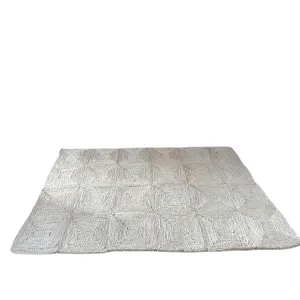 Hand-woven natural plant fiber straw rug geometric pattern tatami floor mat living room decor