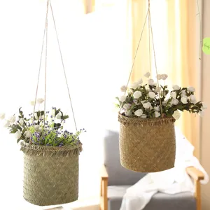 Hand-woven hanging flower basket seagrass plant pot holder for home indoor living room decor