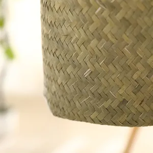 Close-up view of the natural hand-woven bamboo rattan texture detail for storage basket craft.