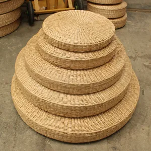 Round straw woven meditation cushion tatami yoga pouf thick floor seat mat for home decor