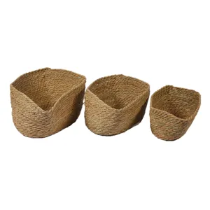 Cesta de almacenamiento tejida a mano de mimbre set de 3 organizador natural de escritorio