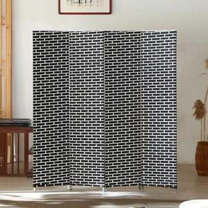 Foldable room divider with modern black and white brick pattern for home living room decor.