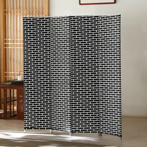 Chinese minimalist foldable double-sided room divider with black and white brick pattern.