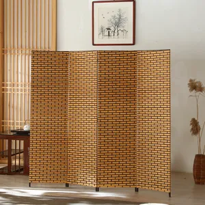 Chinese style foldable wooden room divider screen with vintage brick pattern design for home decor
