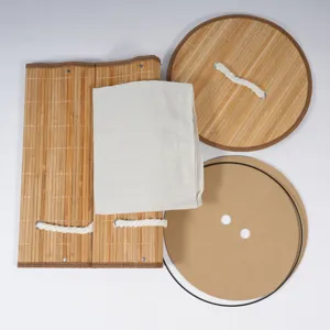 Nordic bamboo woven storage basket disassembled parts, clean flat lay design, durable.