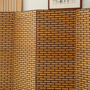 Modern foldable wooden room divider screen with classic brick pattern for home use.