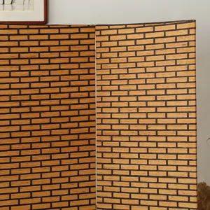 Foldable room divider screen detail, elegant brown brick texture pattern close-up.