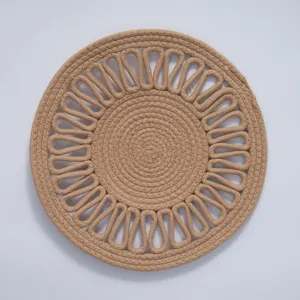 Bohemian woven circular wall hanging natural fiber sunburst art decor for home entryway