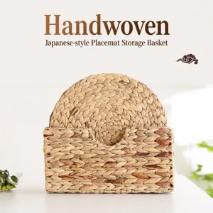 Natural Straw Woven Placemat And Storage Basket Set Japanese Style Heat Insulation Bowl Mat Tableware Organizing Kit