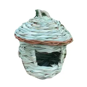 Handmade woven grass bird nest natural fiber hanging shelter for small pets bird breeding cage decor