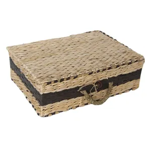 Stro geweven opbergdoos vintage handgemaakte rieten koffer mand huisorganisatie container