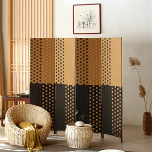 Detailed view of Chinese minimalist foldable double-sided room divider screen for home decor.