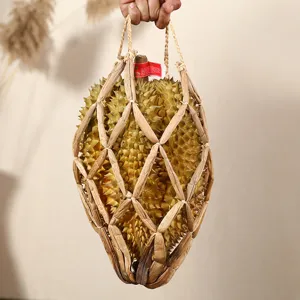 Handgemachter Stroh-Durian-Korb, Naturfaser Fruchtverpackung und praktische Aufbewahrungstasche.