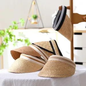 Summer handmade straw sun visor hat empty top beach outdoor sun protection braided hat for women