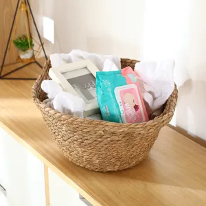 Handmade Woven Storage Basket Natural Straw Laundry Hamper Desktop Organizer for Home