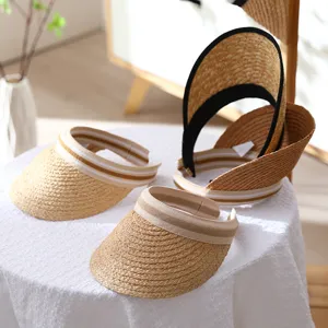 Woven straw empty top sun hat for summer outdoor beach vacation use detail view
