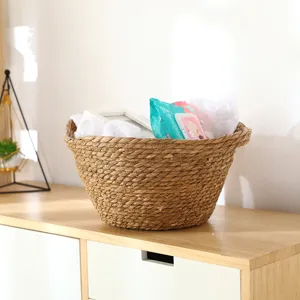Handmade seagrass woven storage basket for laundry and home organization, natural woven basket