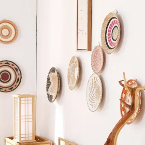 Japanese minimalist woven wall hanging decor for living room bohemian style basket art