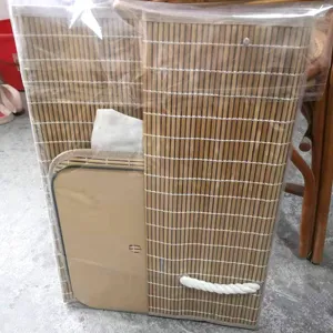 Foldable bamboo laundry hamper storage basket with lid, fabric lining and durable cotton rope handle.