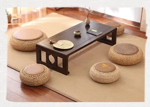 Handmade straw woven tatami cushion round meditation pouf for home balcony tea room decor