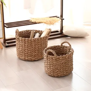 Handcrafted straw woven storage basket natural plant fiber flower pot cover for home decor.