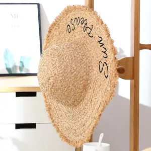 Handmade raffia straw sun visor hat for summer beach outdoor anti-UV pastoral empty top hat