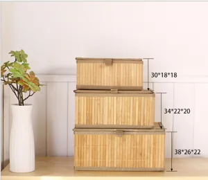 Juego de cestas de almacenamiento de bambú con tapa, cajas organizadoras para ropa y juguetes.