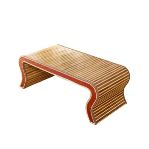 Traditional bamboo tatami low tea table with curved design and stylish orange trim.