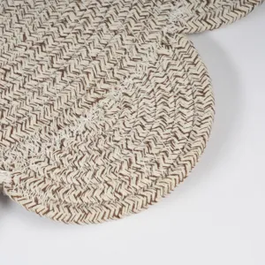 Woven cotton rope placemat Nordic style heat resistant coaster detail close up view.