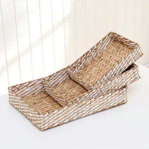 Handmade woven seagrass storage basket set, rectangular organizer for home, toys and sundries details