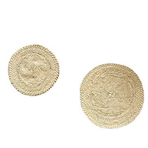 Natural woven straw placemat round heat-resistant table mat kitchen coaster set of two