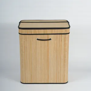 Nordic bamboo woven storage basket with lid, rectangular laundry hamper for bedroom or home use.