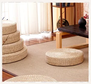 Round straw meditation cushion natural woven tatami zen floor mat for yoga and home decor
