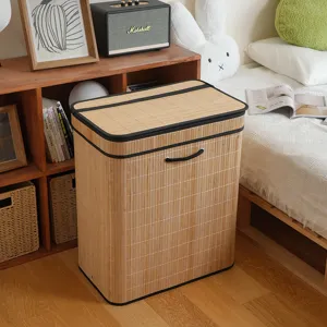 Nordic Bamboo Woven Foldable Storage Basket Laundry Hamper With Lid For Bedroom Living Room Sundries Organizer