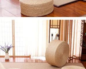 Detail view of the natural straw woven tatami cushion showcasing fine texture and style.
