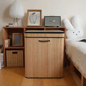 Nordic bamboo laundry hamper foldable woven storage basket for bedroom living room organization