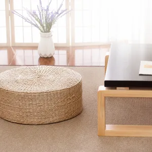 Natural Straw Woven Meditation Cushion Tatami Pouf Handcrafted Round Floor Pillow For Yoga Zen Tea Room Home Decor