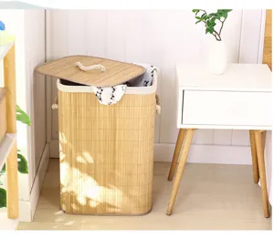 Bamboe wasmand met deksel en handvatten, opvouwbare kledingopbergmand voor de slaapkamer thuis.