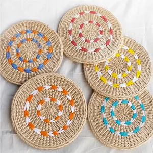 Hand Woven Cattail Meditation Cushion Natural Straw Tatami Mat Round Yoga Floor Mat For Living Room Home Decor