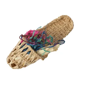 Handmade straw woven parrot chewing toy bird cage accessory funny shoe shaped pet supplies