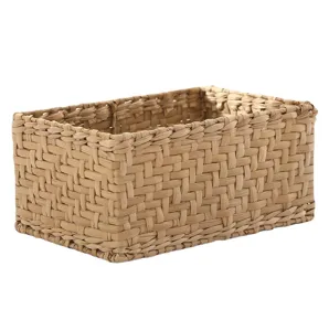 Cestino portaoggetti in paglia naturale intrecciata, organizzatore da scrivania versatile.