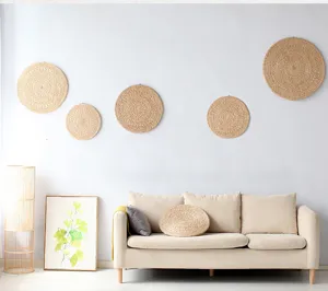 Handcrafted straw woven round cushion rattan tatami mat living room wall decor aesthetic piece.