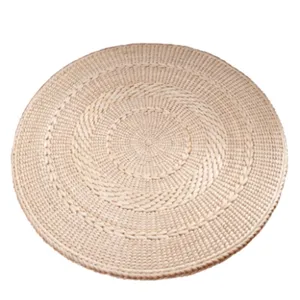 Handcrafted round natural straw woven meditation mat for yoga, tatami and home decor.