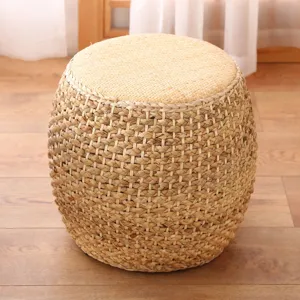 Natural straw woven pouf meditation cushion Japanese tatami floor seat stool for home decor