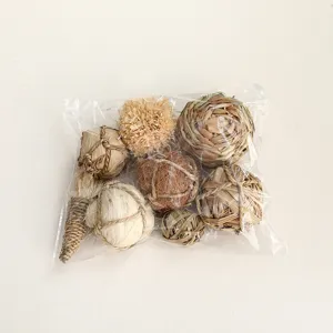 Natural grass woven pet chewing toy detail, ideal for small animals teeth cleaning and molar play.
