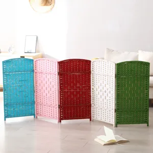 Paravent pliant en paille coloree,cloture pour animaux en rotin pour deco interieure.
