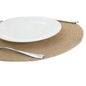 Natural jute braided placemat round table mat rustic kitchen dining table decor heat resistant