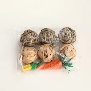 Natural grass woven balls pet chew toys set for hamsters parrots molar teeth cleaning.